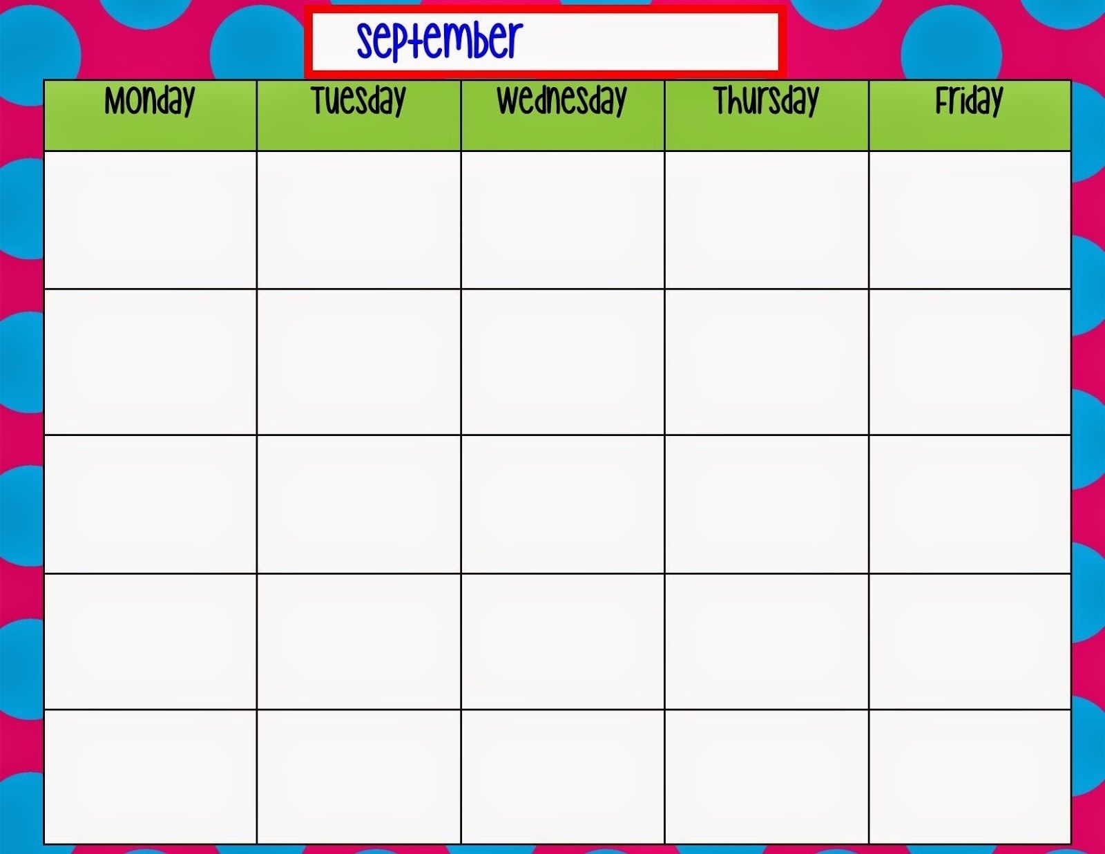 Free Printable Calendar Monday To Friday Kitty Michele