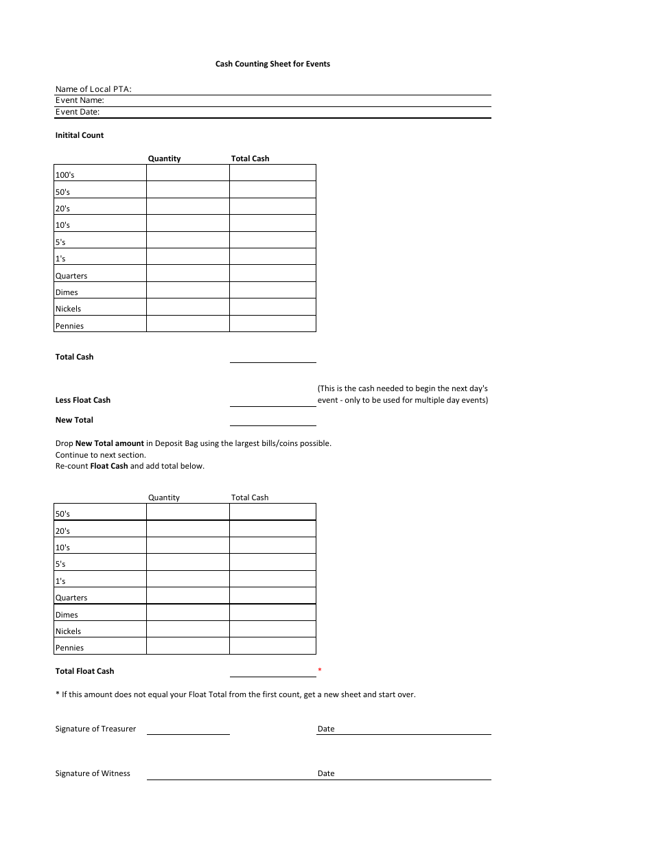 Free Printable Cash Drawer Count Sheet