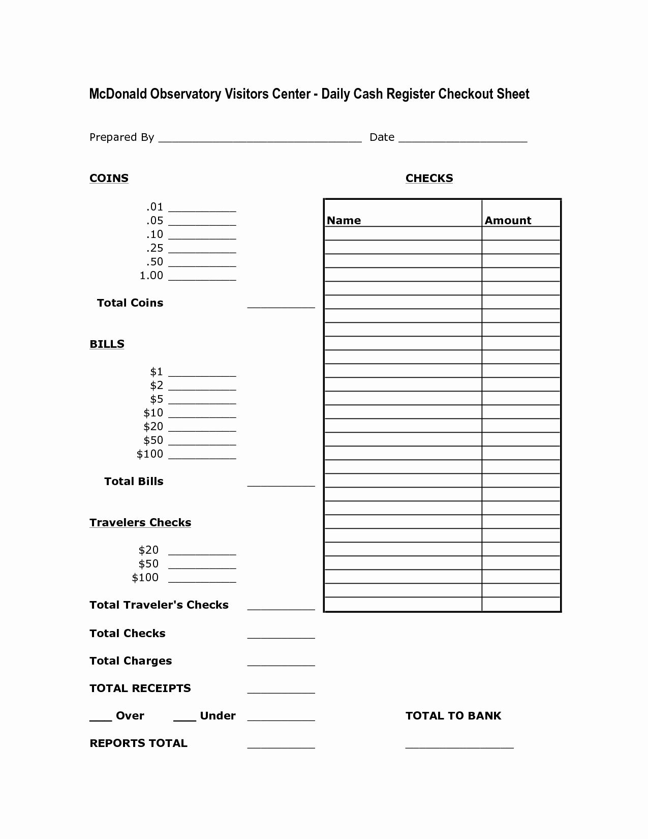 Free Printable Cash Drawer Count Sheet