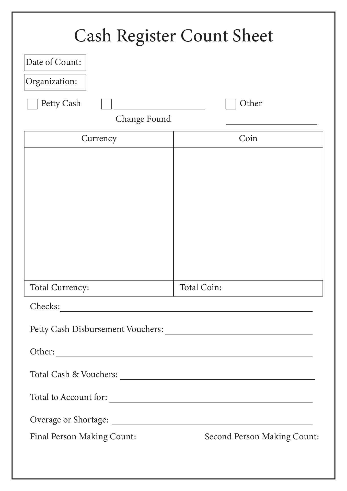 Free Printable Cash Drawer Count Sheet