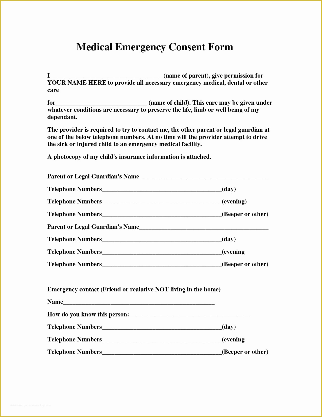 Free Printable Child Medical Consent Form For Grandparents