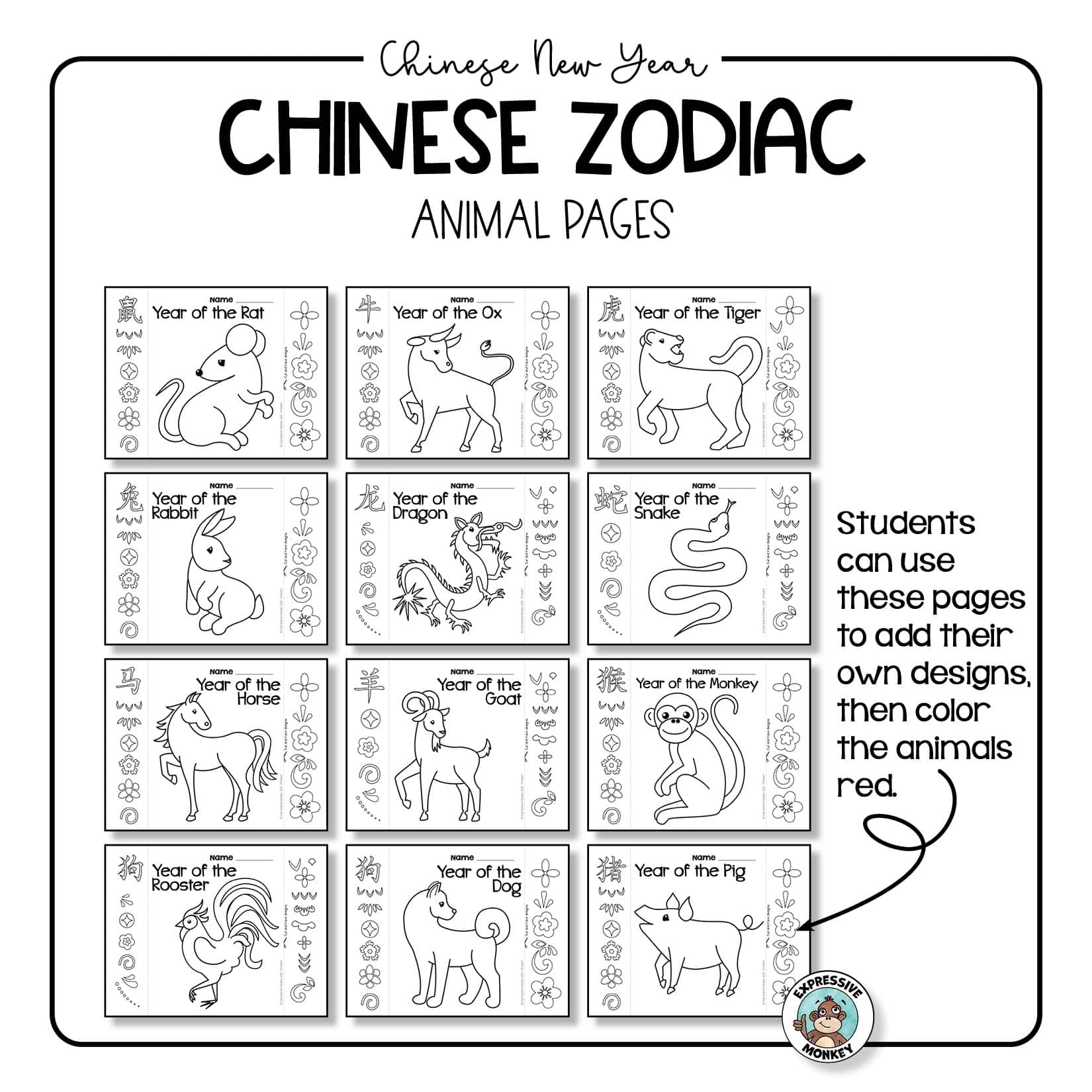 Free Printable Chinese Zodiac Animals