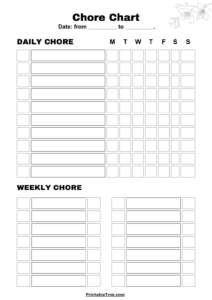 Free Printable Chore Chart PDF Template For Kids