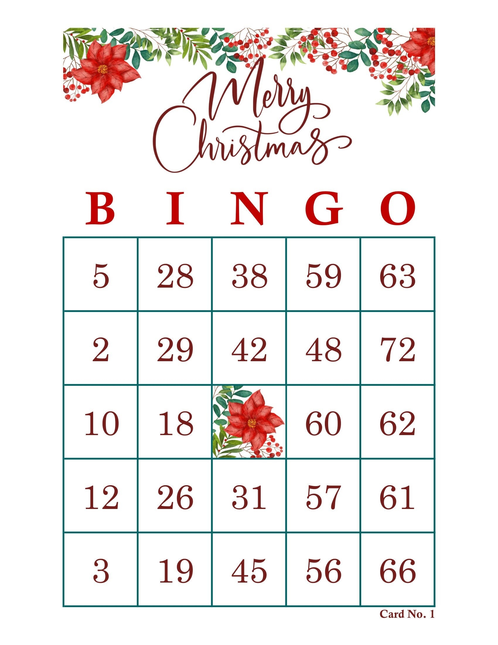 Free Printable Christmas Bingo Cards With Numbers