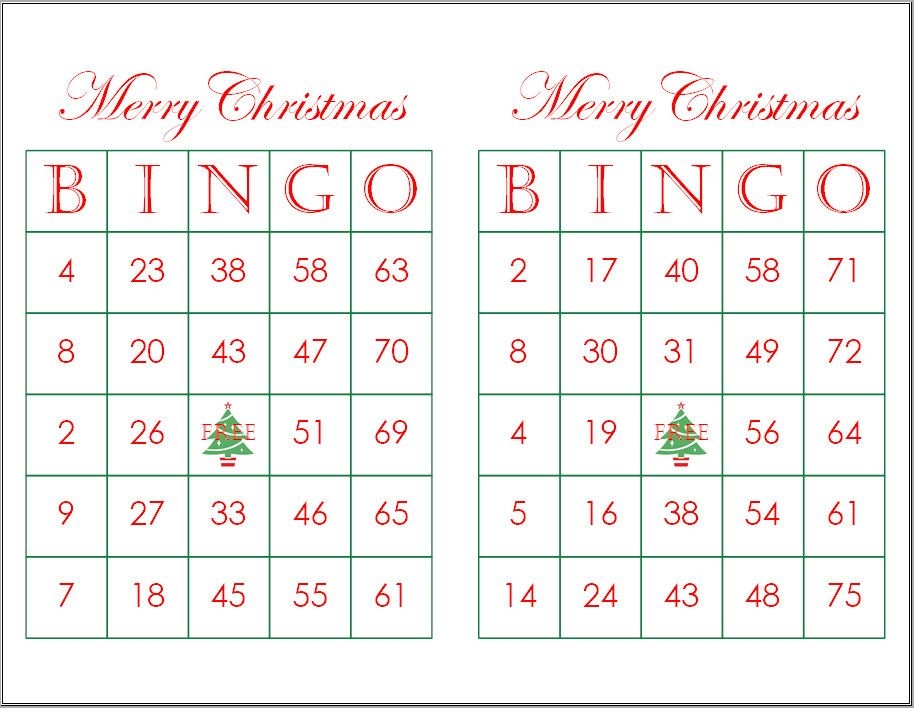 Free Printable Christmas Bingo Cards With Numbers Printable Word Searches