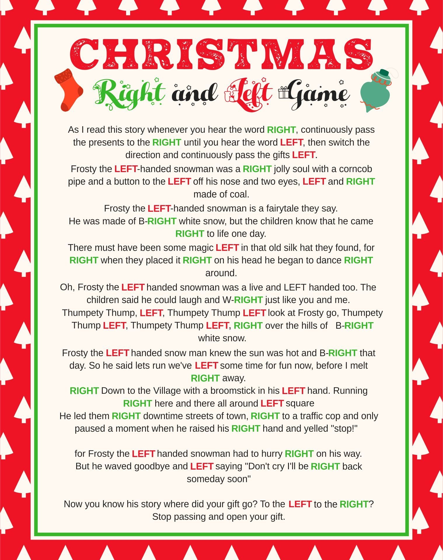 Free Printable Christmas Right Left Game TheVividArtistry
