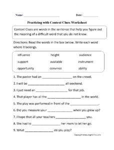 Free Printable Context Clues Worksheets Printable Worksheets