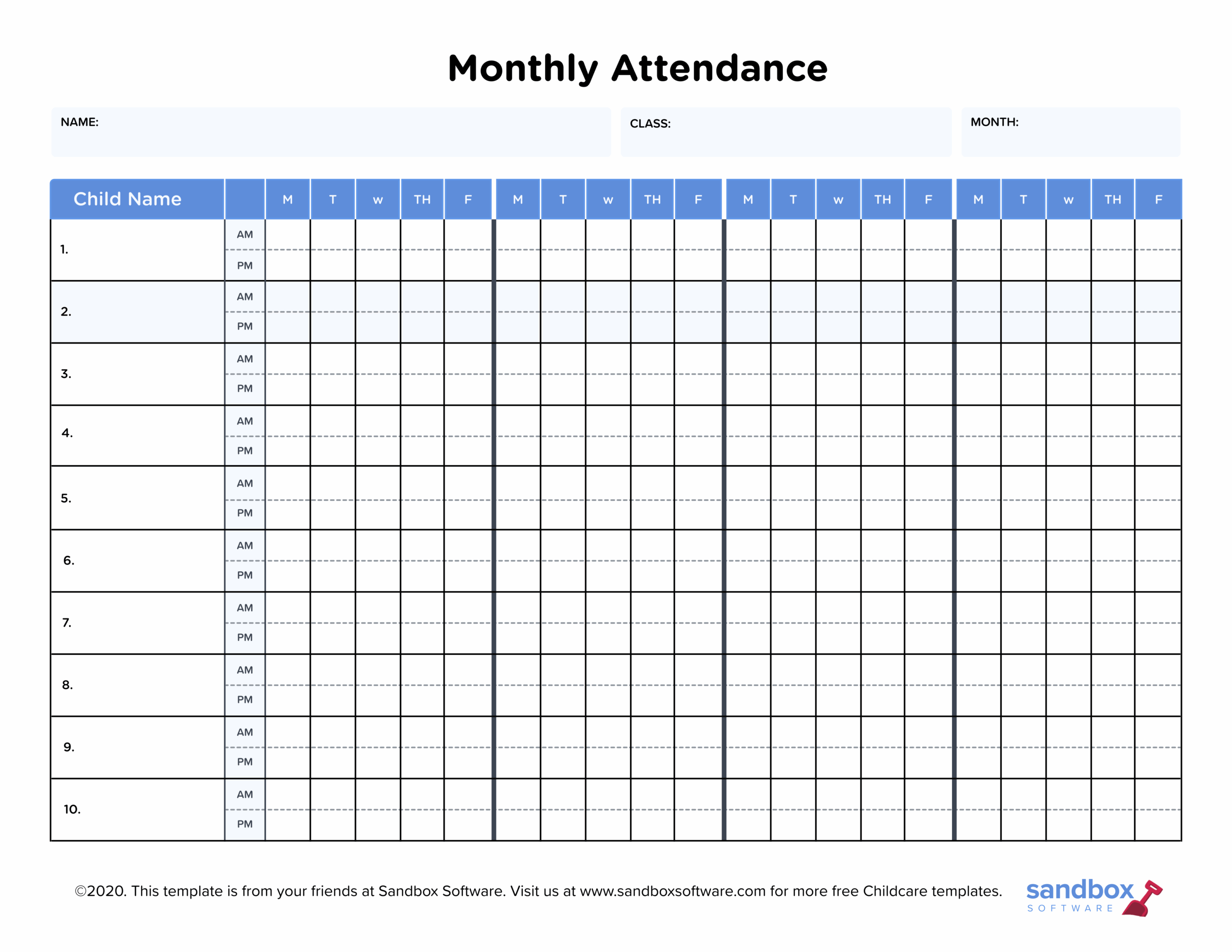 Free Printable Daycare Attendance Sheets