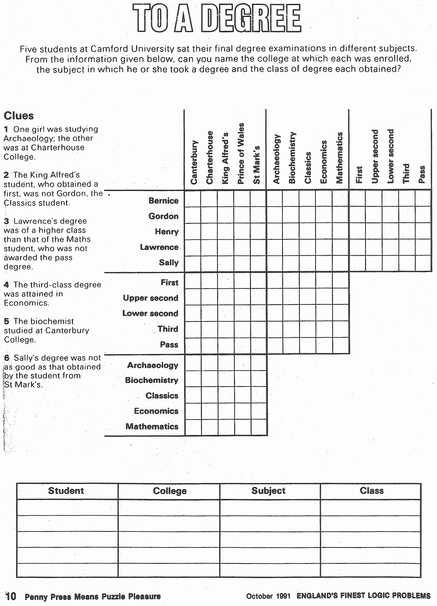 Free Printable Easy Logic Puzzles
