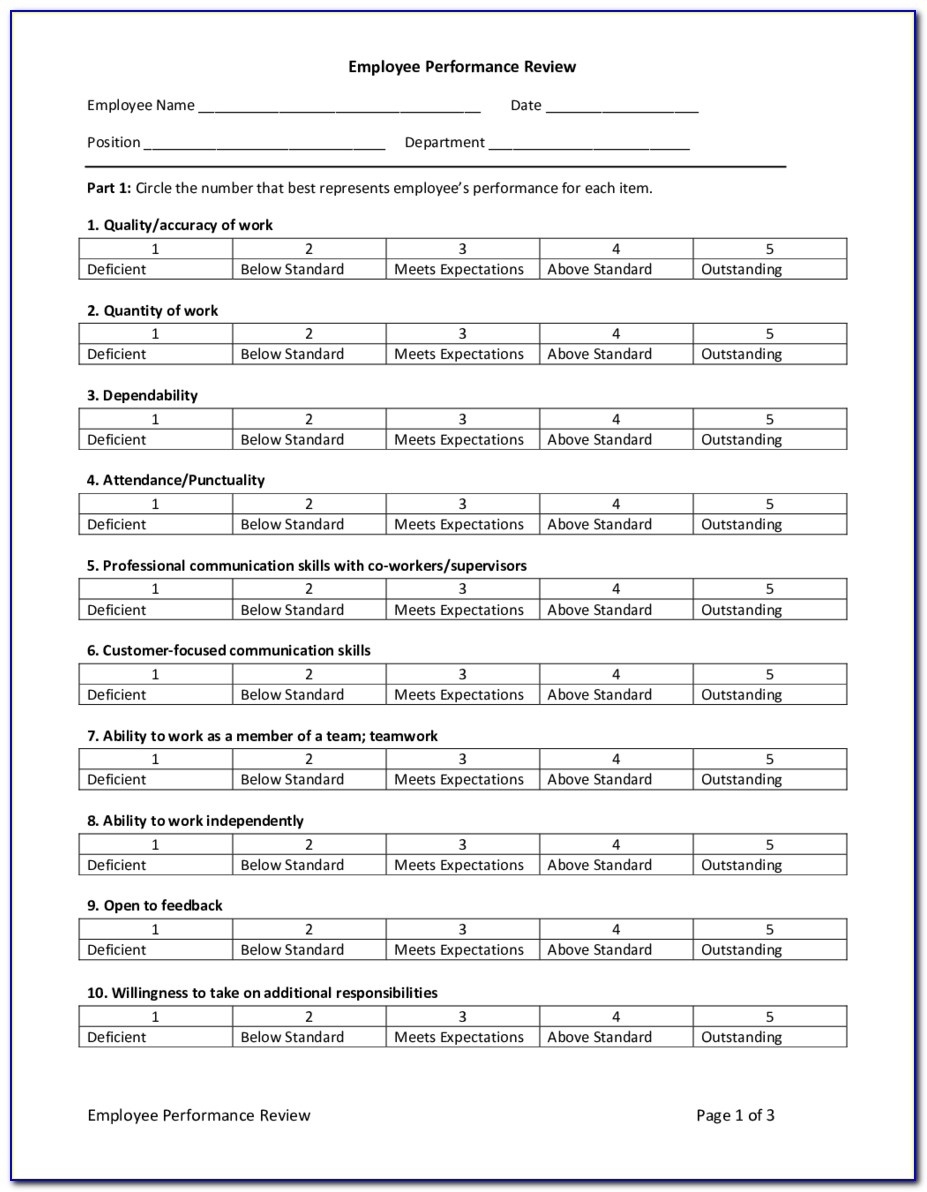 Free Employee Self Evaluation Forms Printable