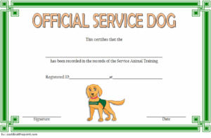 Free Printable Fillable Blank Service Dog Certificate Educational