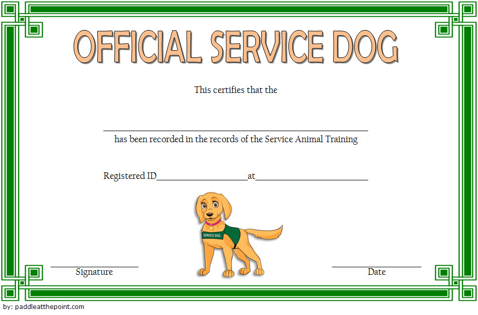 Free Printable Fillable Blank Service Dog Certificate Educational 