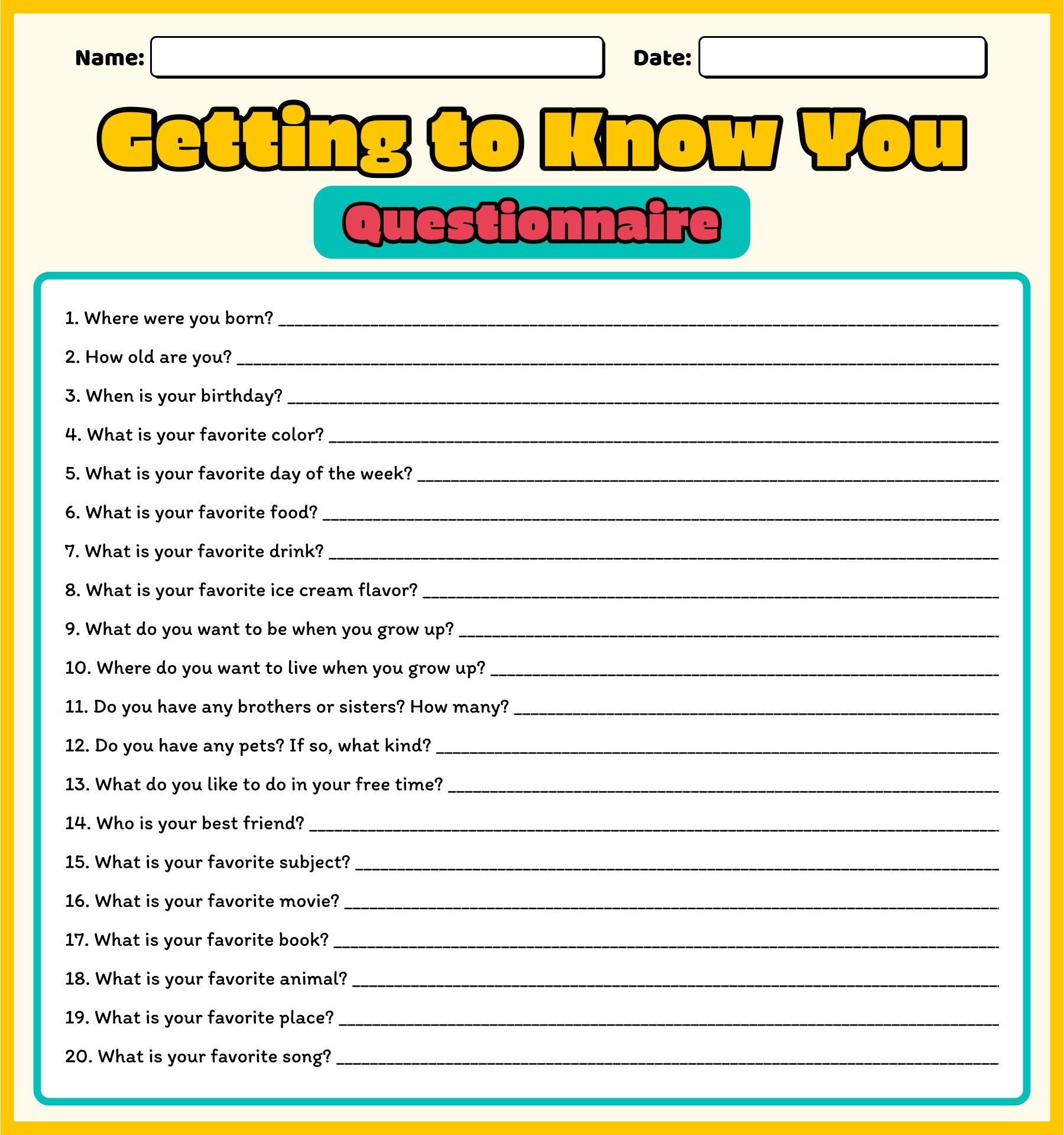 Free Printable Getting To Know You Worksheets Printable Word Searches