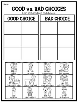 Free Printable Good Choices Bad Choices Worksheets