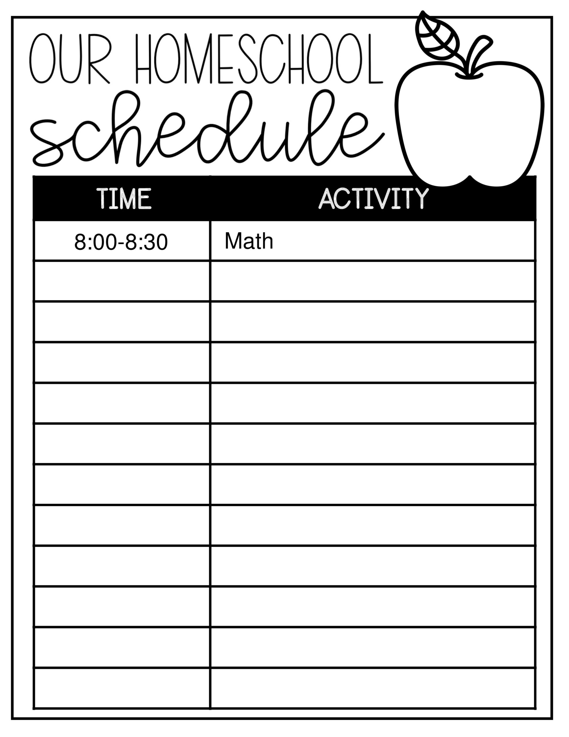 Free Printable Homeschool Daily Schedule Template Printable Templates