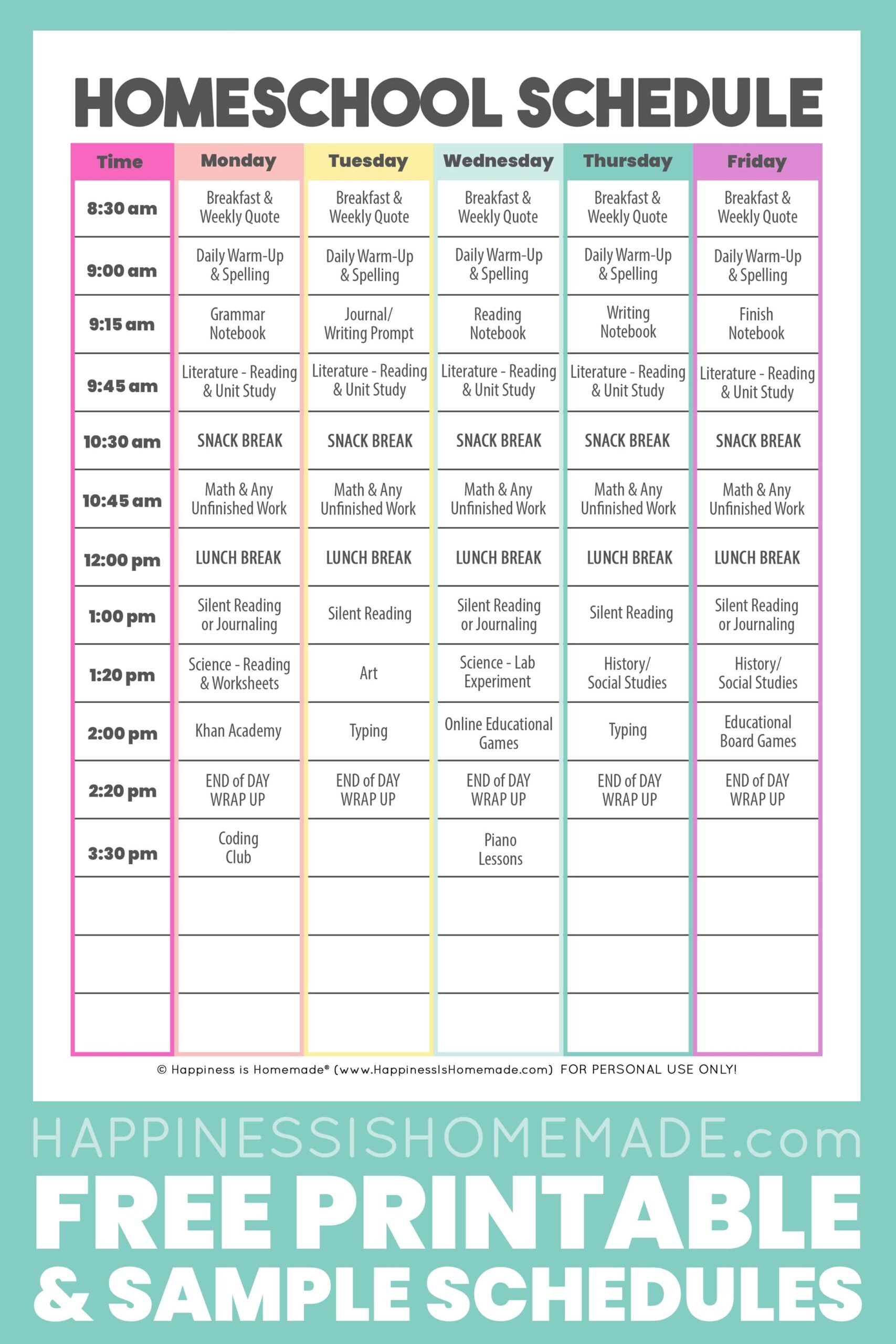 Free Printable Homeschool Daily Schedule Template Seredrink