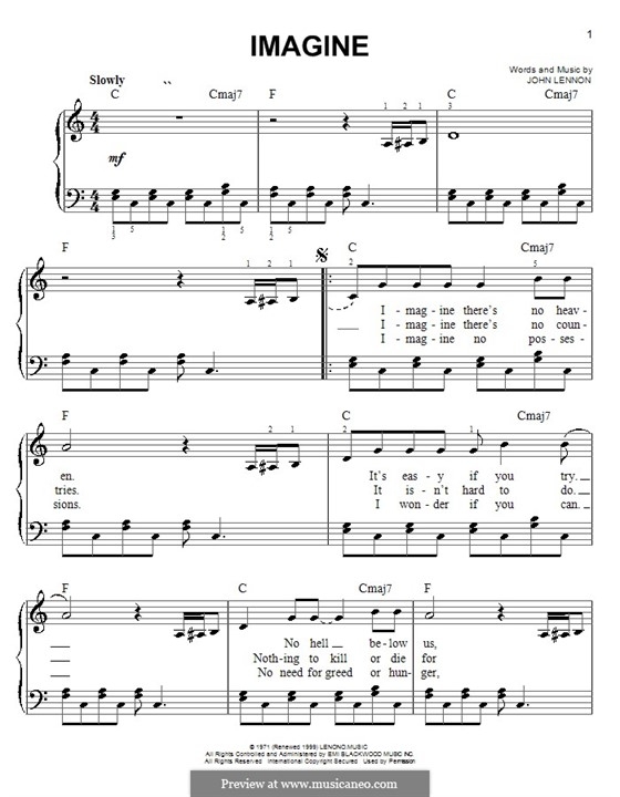 Free Printable Imagine Piano Sheet Music Easy Free Templates Printable