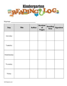 Free Printable Kindergarten Reading Log Printable