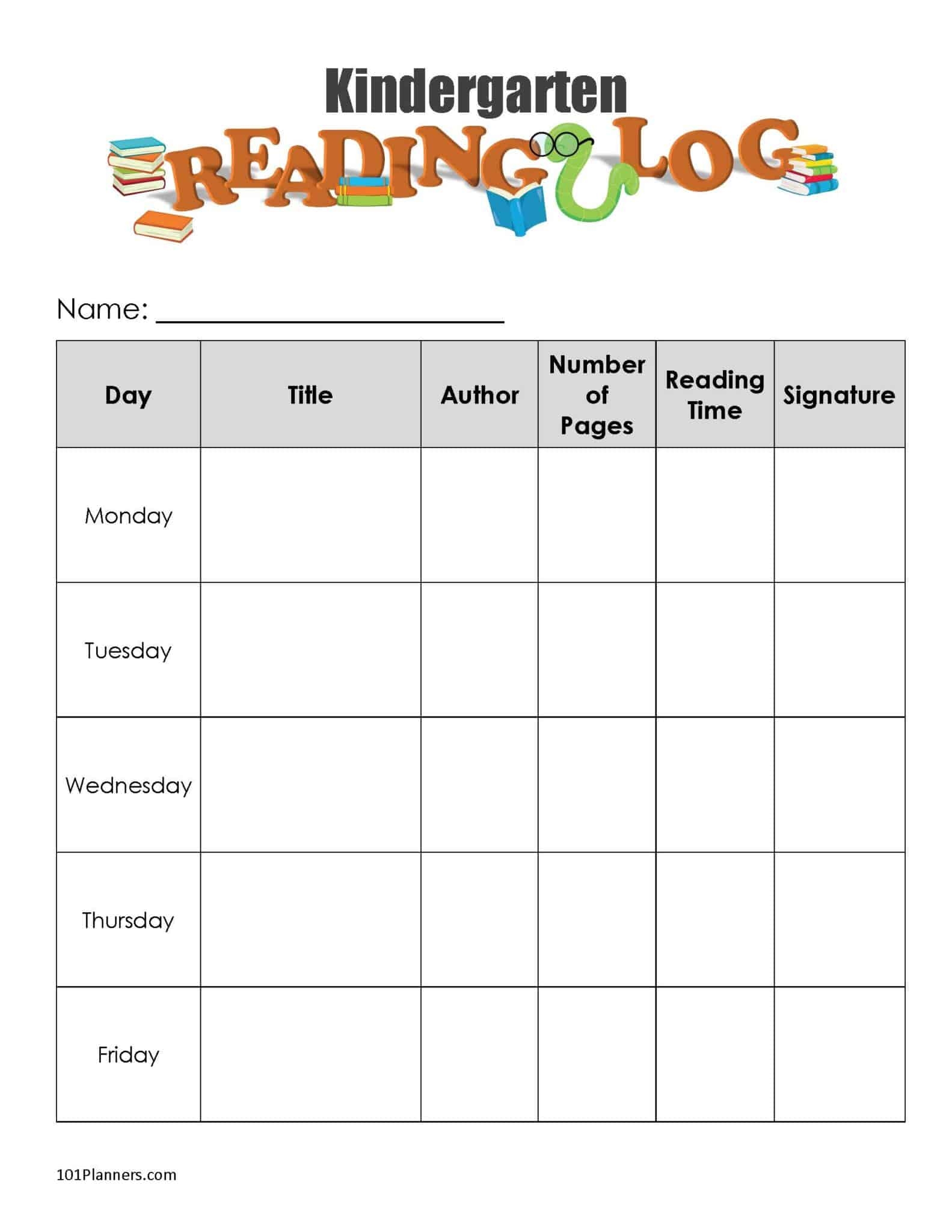 Free Printable Kindergarten Reading Log Printable