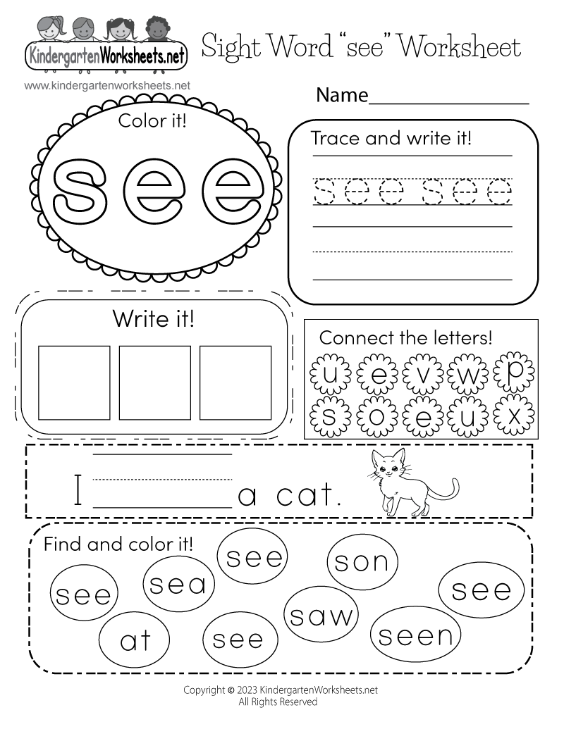 Free Printable Kindergarten Sight Word Worksheets Help Preschool 