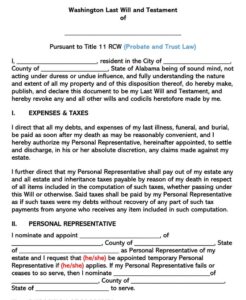 Free Printable Last Will And Testament Washington State