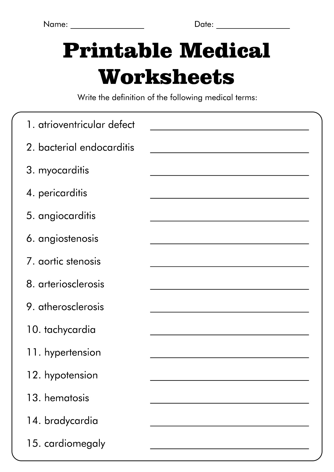 Free Printable Medical Terminology Worksheets Printable Calendars AT 