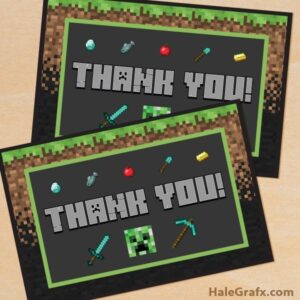 FREE Printable Minecraft Thank You Card Video Games Birthday Birthday