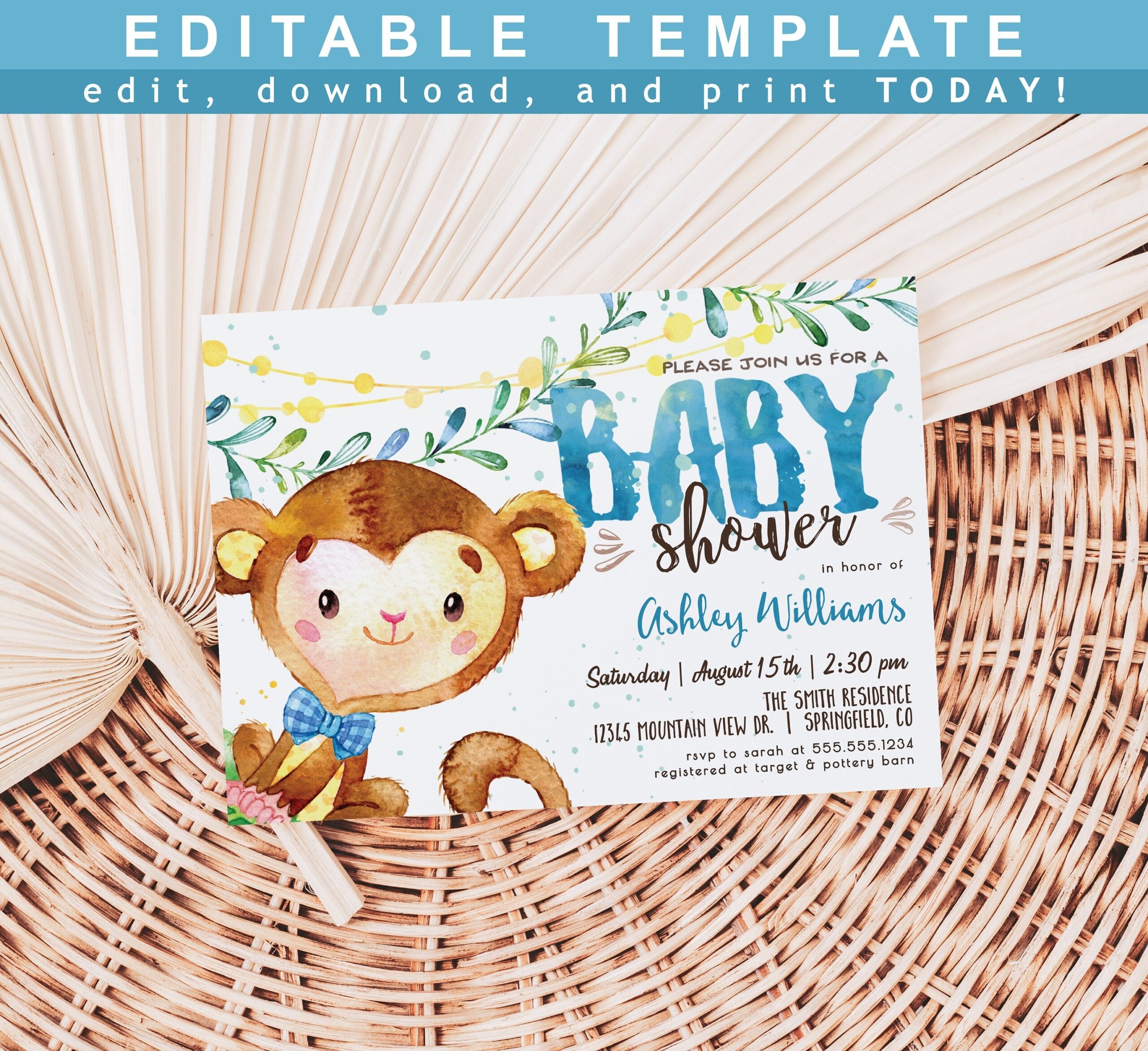 Free Printable Monkey Baby Shower Invitations