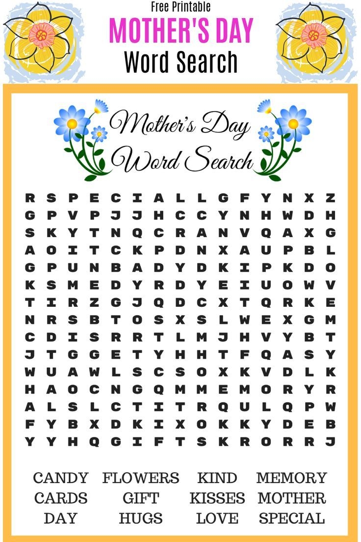 Free Printable Mother'S Day Word Search
