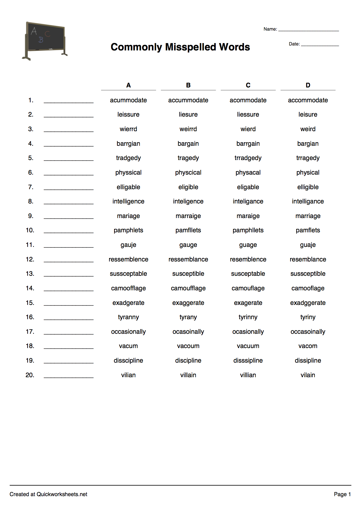 Free Printable Multiple Choice Spelling Tests Gerald Printable