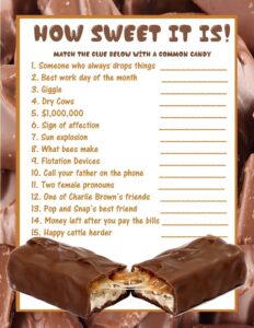 Free Printable Name That Candy Bar Game Printable Word Searches