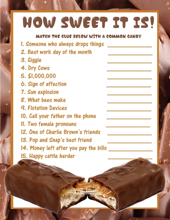 Free Printable Name That Candy Bar Game Printable Word Searches