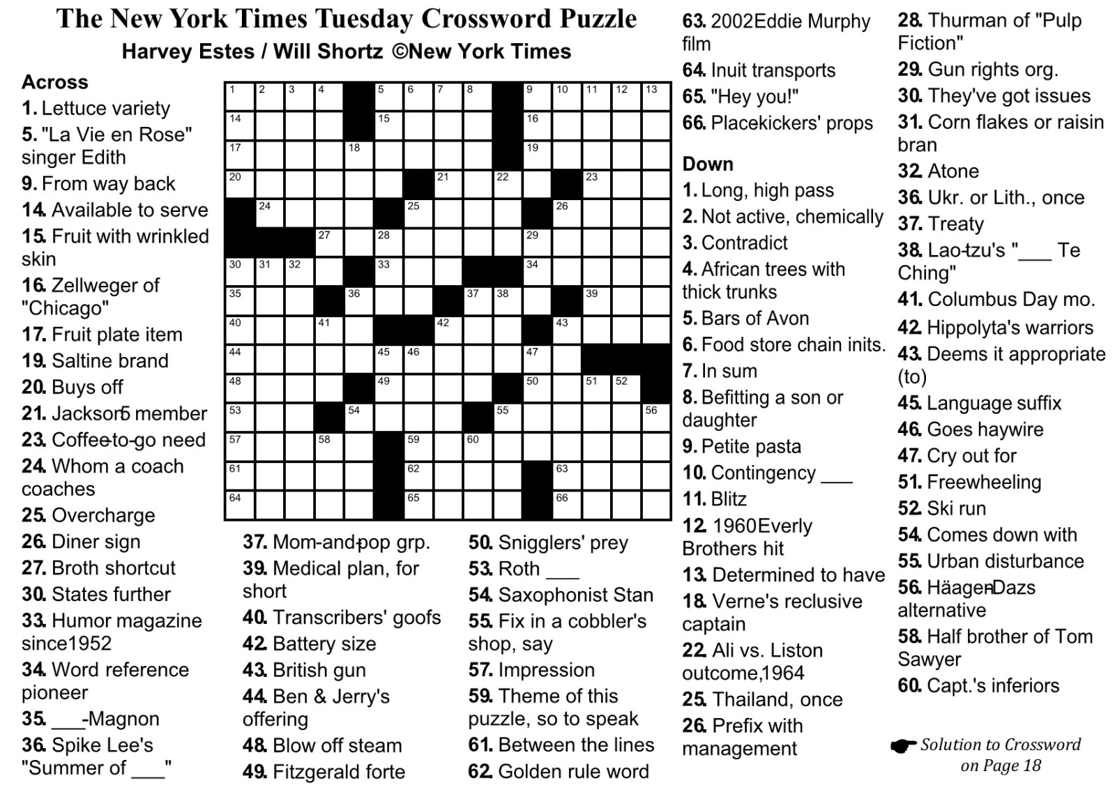 New York Times Free Crossword Puzzles Printable