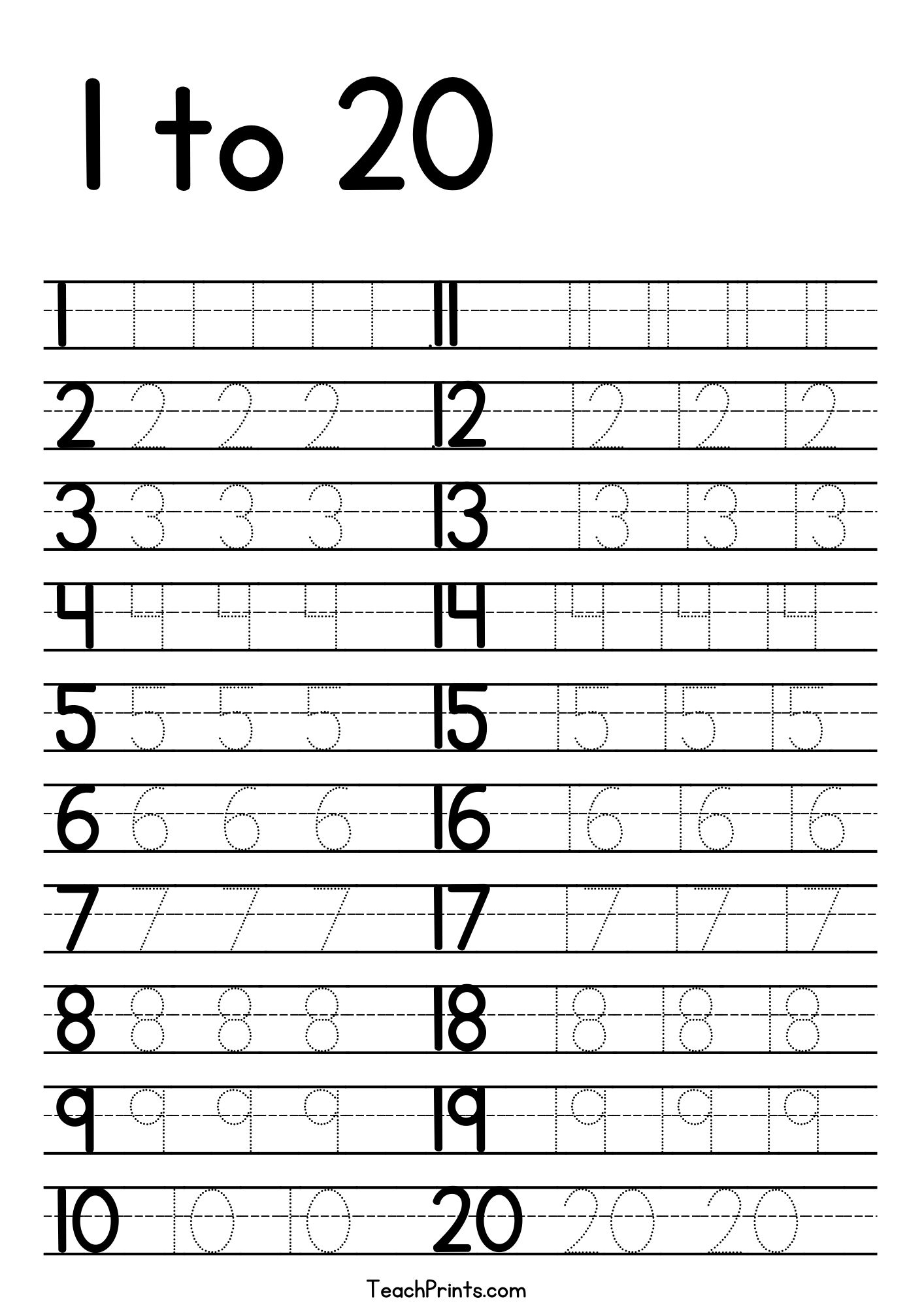 Free Printable Number Tracing Worksheets 1 20 Free Printables Hub