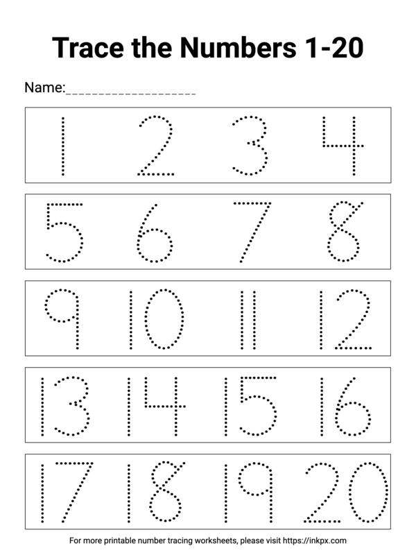 Free Printable Number Tracing Worksheets 1-20