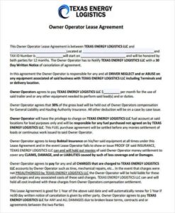 Free Printable Owner Operator Lease Agreement