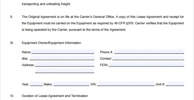 Free Printable Owner Operator Lease Agreement