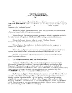 Free Printable Owner Operator Lease Agreement Template Word PDF Forms