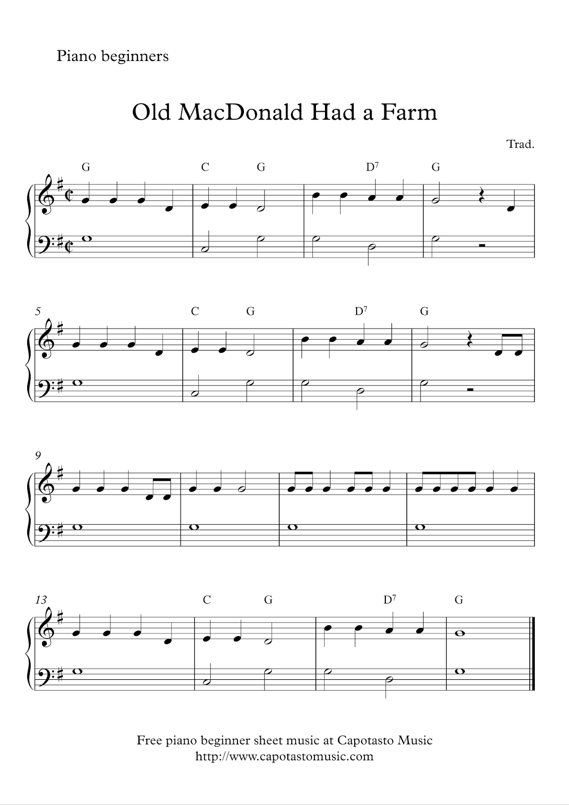 Free Printable Piano Sheet Music For Beginners