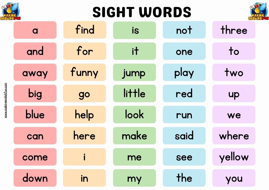 Free Printable Pre K Sight Words