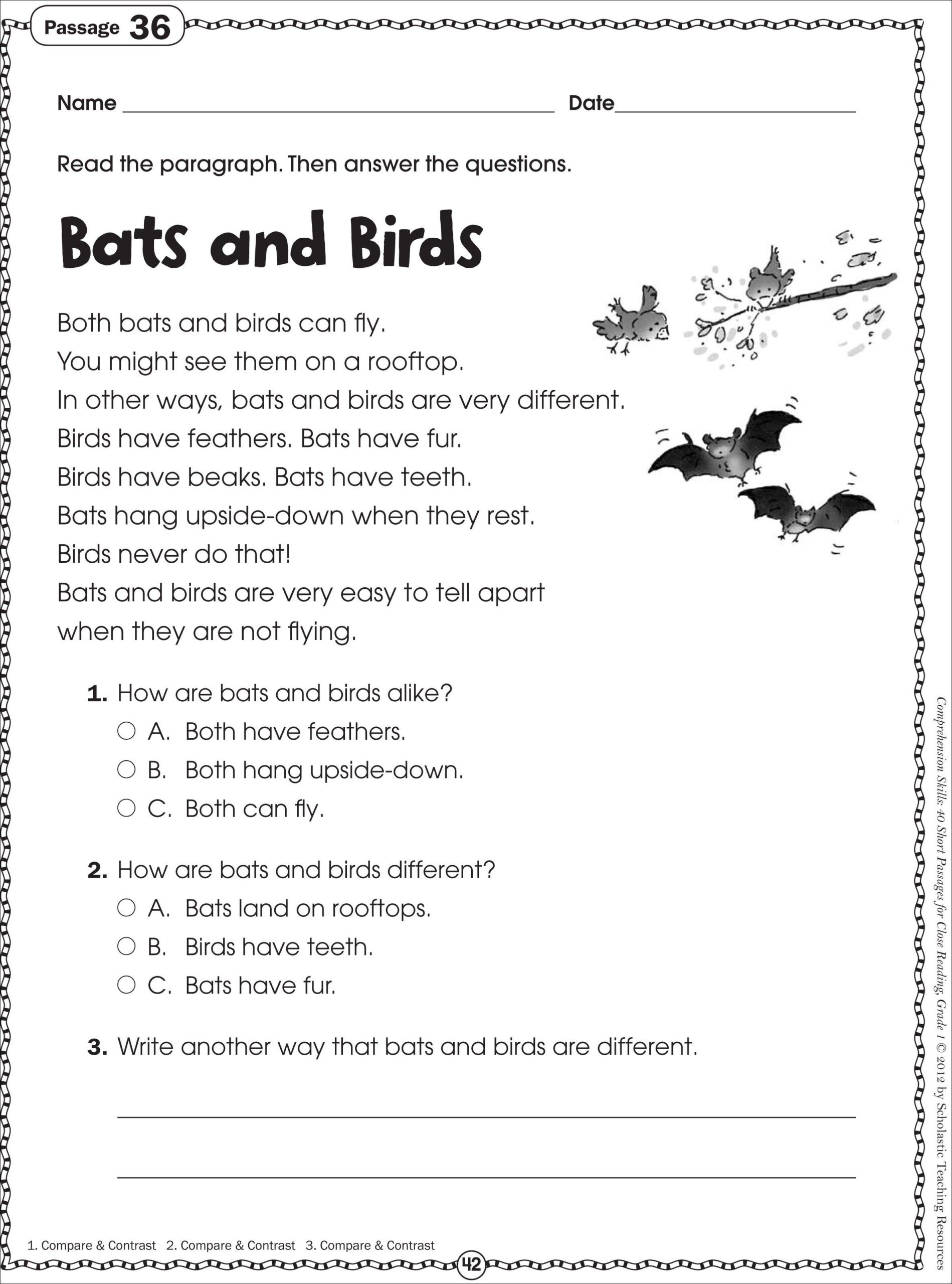 Free Printable Reading Comprehension Worksheets For 3Rd Graders