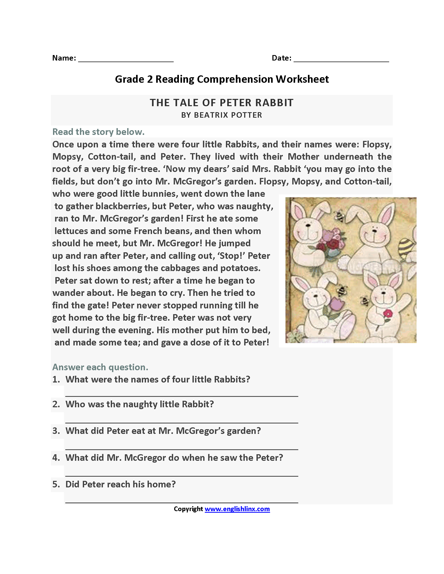 Free Printable Reading Worksheets For 2Nd Grade