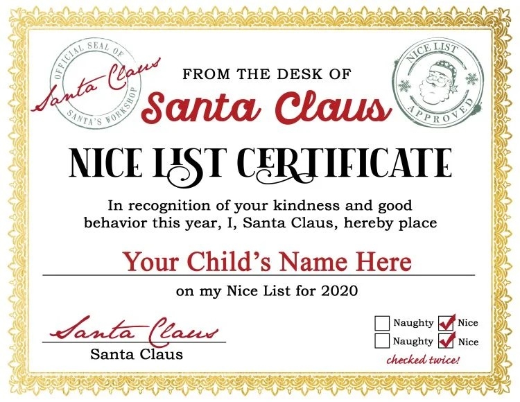 Free Printable Santa 39 s Nice List Certificate Happiness Is Homemade