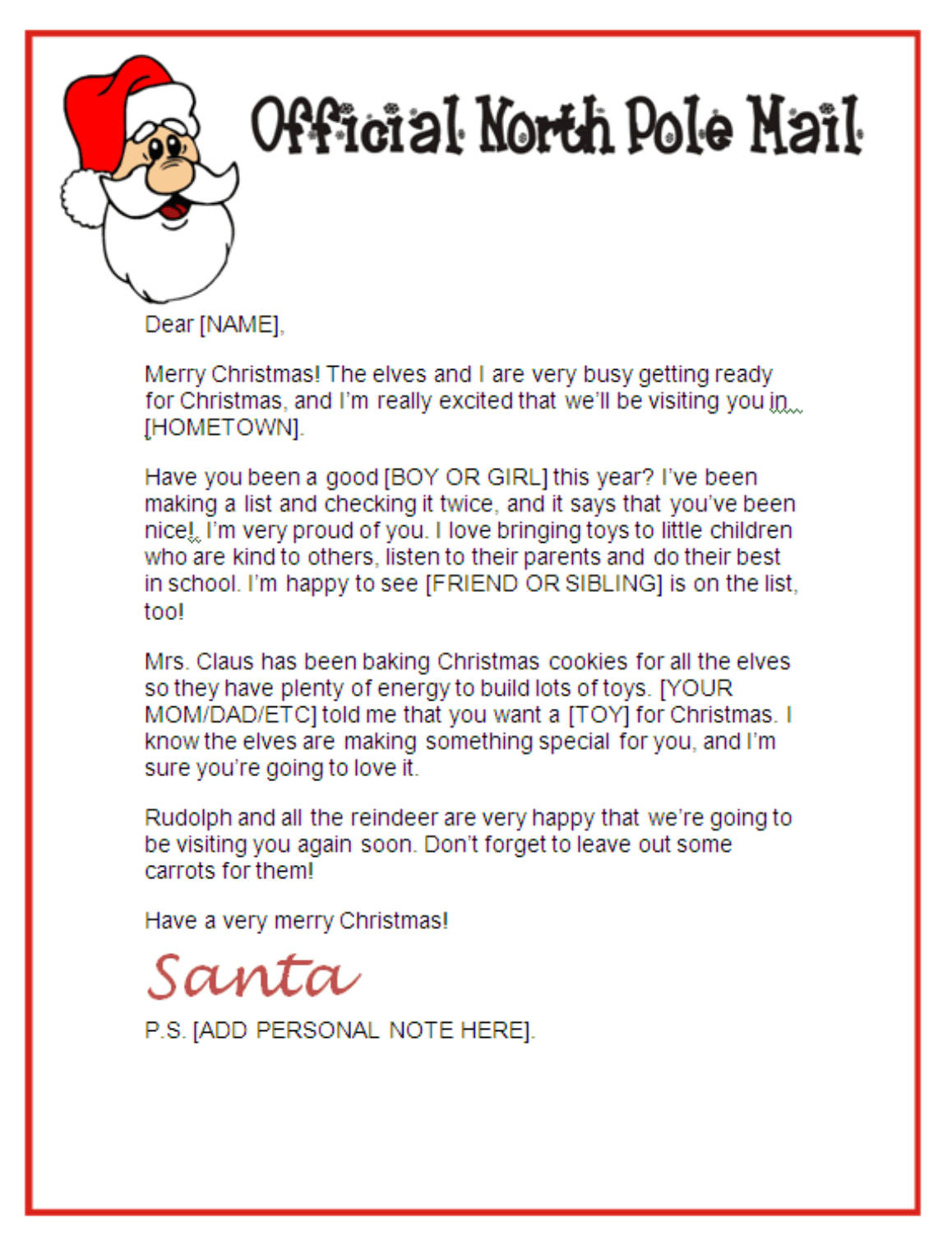 Free Printable Santa Letters From North Pole