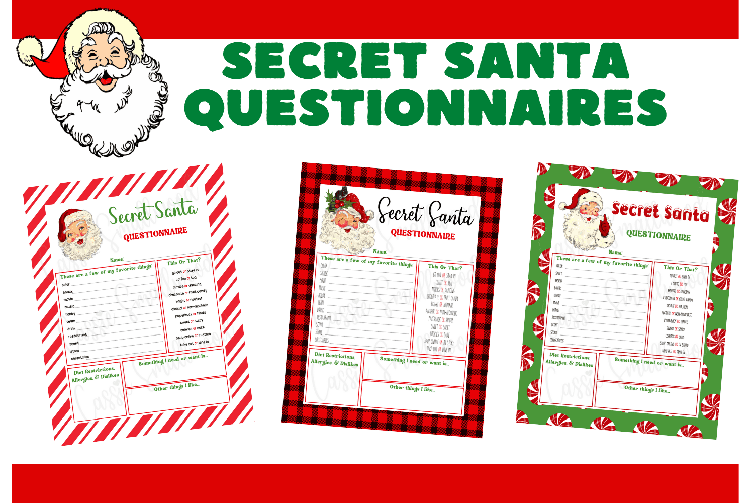 Free Printable Secret Santa Questionnaire Templates Cassie Smallwood