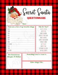 Free Printable Secret Santa Questionnaire Templates Cassie Smallwood