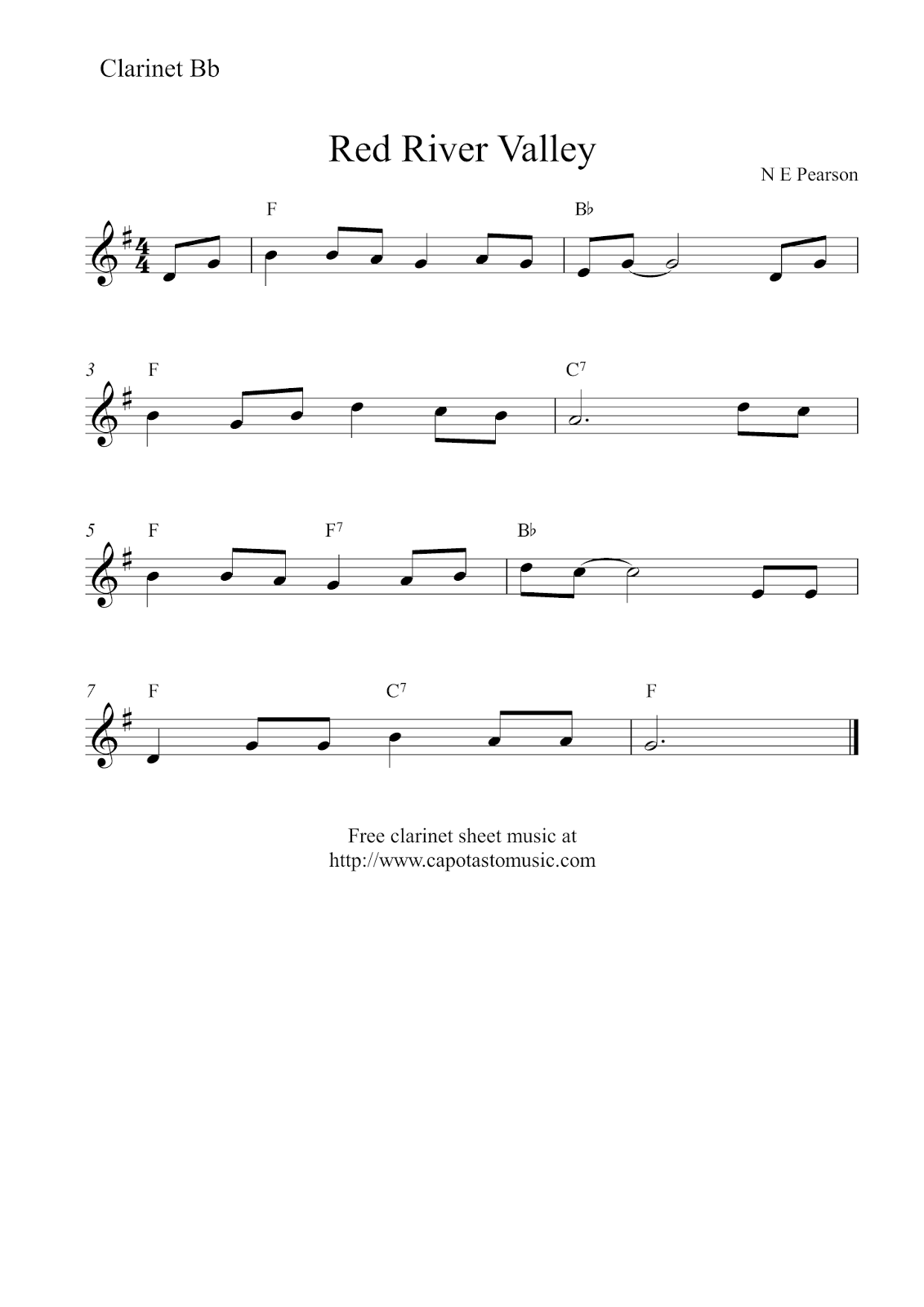 Free Printable Sheet Music Free Easy Clarinet Sheet Music Red River 