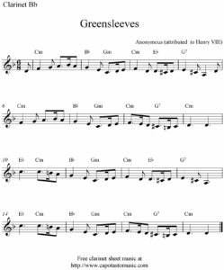 Free Printable Sheet Music Greensleeves Free Clarinet Sheet Music Notes