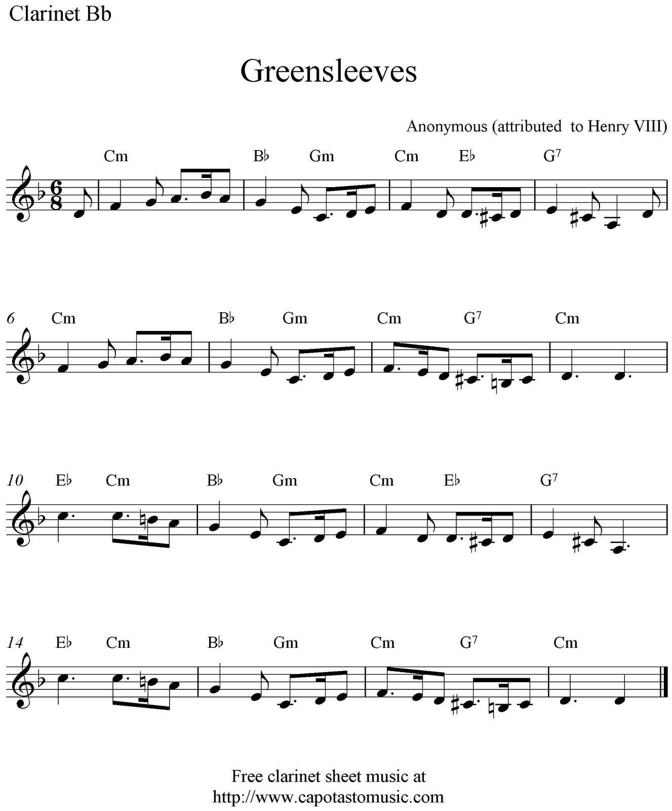 Free Printable Sheet Music Greensleeves Free Clarinet Sheet Music Notes