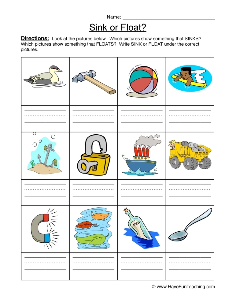 Free Printable Sink Or Float Worksheets Printable Worksheets